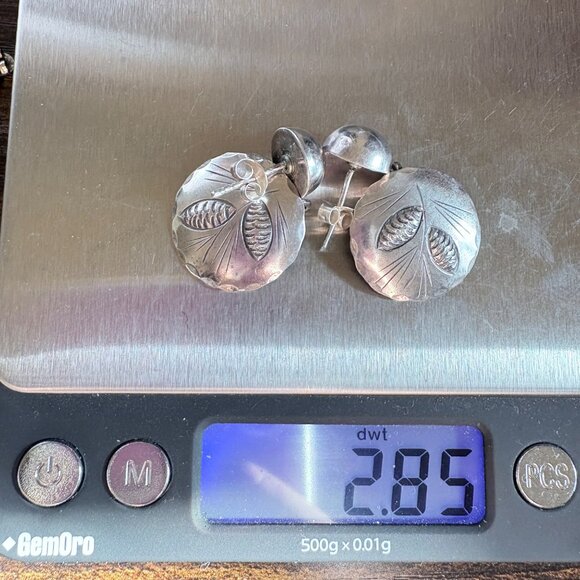 NYE Sterling Silver 925 Embossed Wheat Design Dangle Earrings Size 1.25" Length - Picture 9 of 9